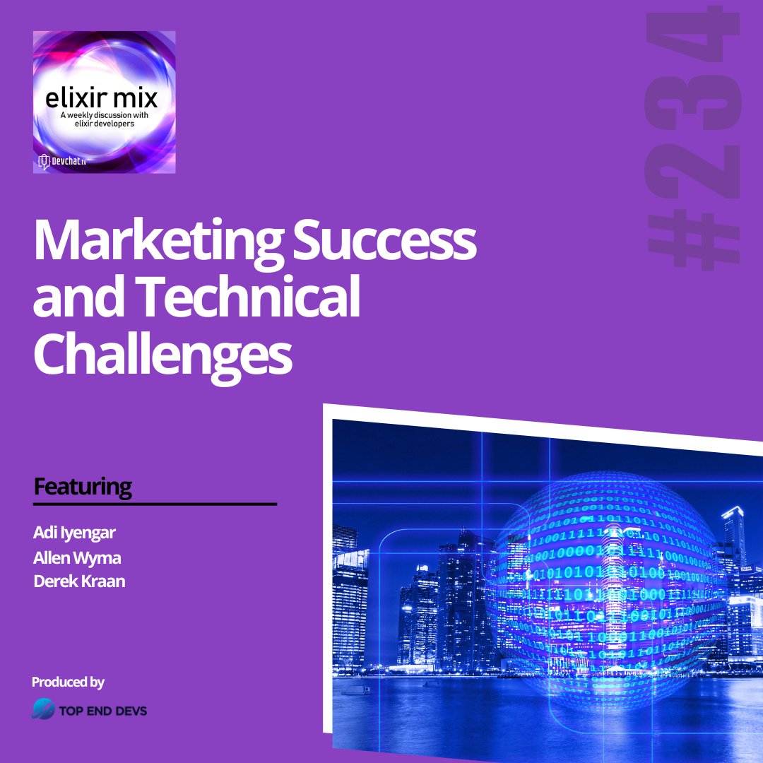 elixir_mix's tweet image. Check out this week's episode of #ElixirMix with Derek Kraan
#𝗘𝗠𝘅: Marketing Success and Technical Challenges 
rfr.bz/t8ud4qv