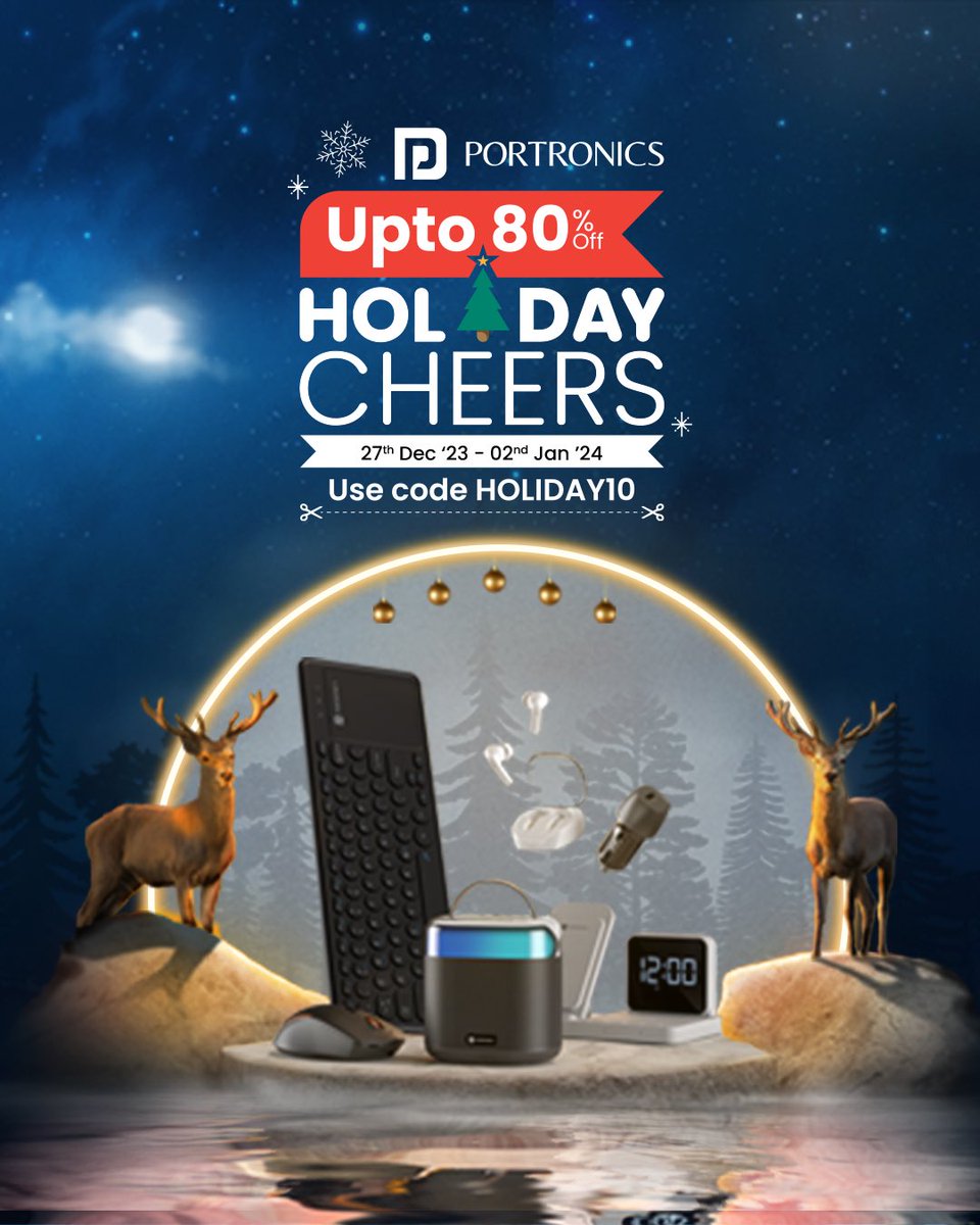 Portronics's tweet photo. Finding the perfect overlap between holidays and weekends?
Portronics HOLIDAY CHEERS SALE is the ultimate intersection of joy and savings. ποΈ
Check out now on https://t.co/jIC5hhVdSI
#Pico12 #Projector #Portronics #PortronicsIndia #sale #wintersale https://t.co/7GcmyCotjl