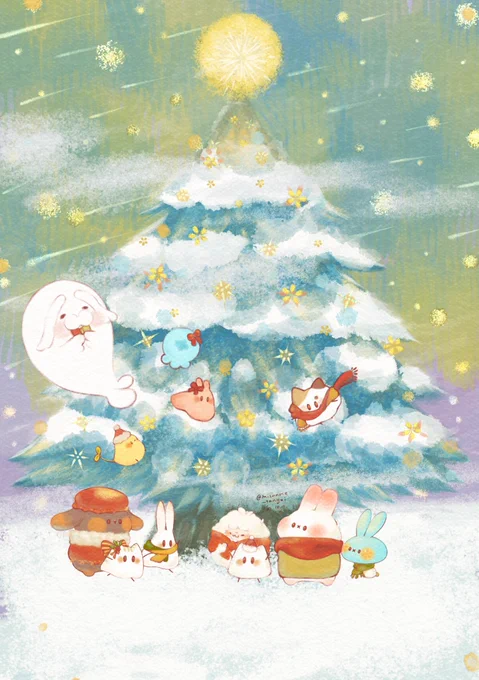 12月のすぴょんず (○・×・○)#ぷみうさぎ #みずいろしいたけ#すぴょんず 