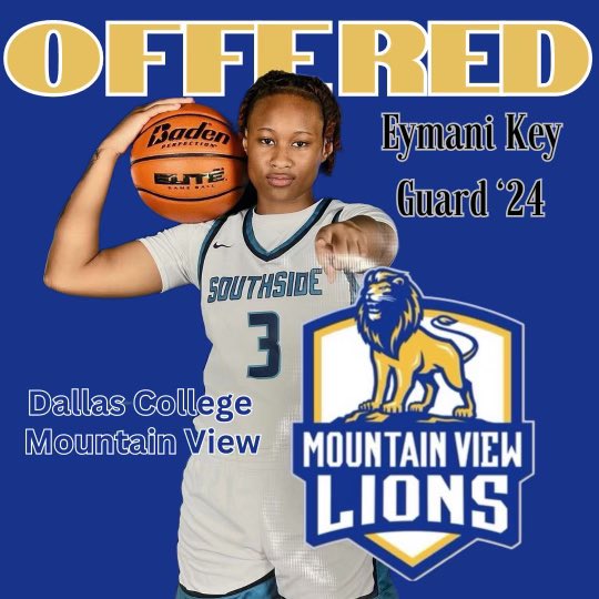 EymaniKey1's tweet photo. After a great conversation with Coach Carter, I am blessed to receive an offer from Dallas College Mountain View. Thank you Coach Carter, and the entire Lions Basketball Family!!!💪🏽 @SouthsideGBB @LgrBasketball @FooteNote @MikeCoppage1  @OTBSports_ @PGHLouisiana @4U2NVBasketball https://t.co/dgFRRBHFgw