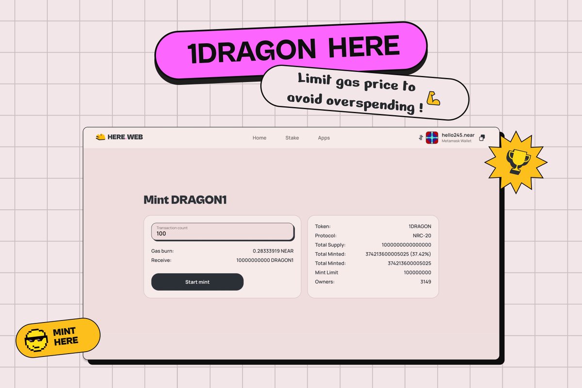 here_wallet's tweet photo. 🐉MINT $1DRAGON (first NRC-20 memcoin) and control gas overspending with HERE wallet⛽️
🪙 Mint here:
https://t.co/h0mUw0QrVZ
📚Full instruction read in our blog: https://t.co/N4qQ97hSVo
💥P.S. always DYOR
#1DRAGON #NEAT #NEAR