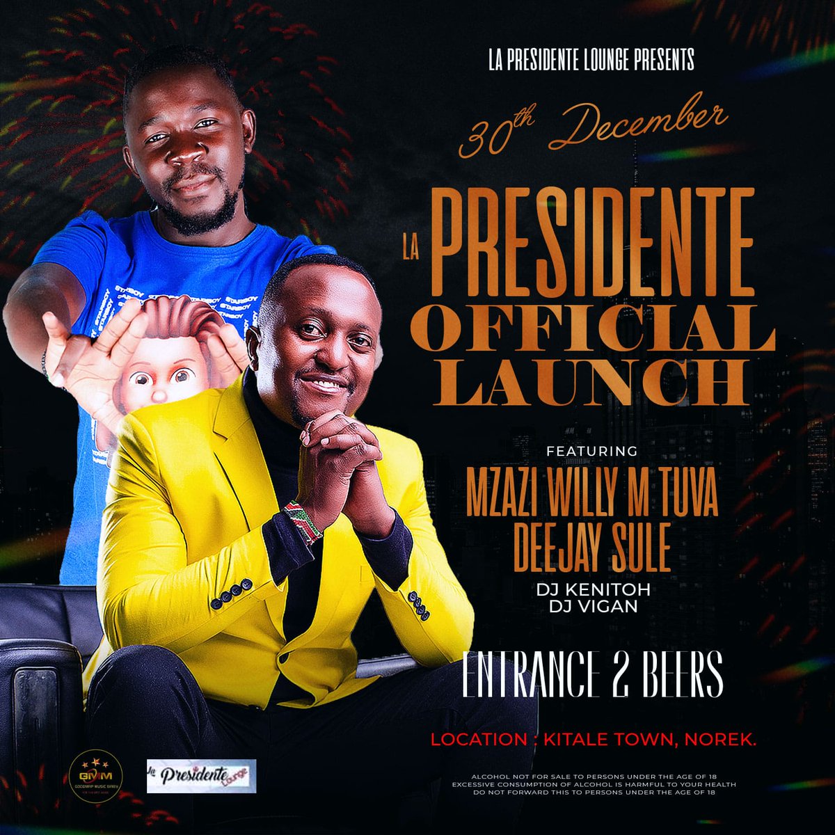 KITALE SATURDAY tupatane pale LA PRESIDENTE LOUNGE, NOREK!! It's going to be a night to remember as we launch Trans Nzoia's entertainment hub with @djsulekenya !!! Njoo tupige sherehe!! SATURDAY 30TH DECEMBER | LA PRESIDENTE LOUNGE, NOREK | KITALE