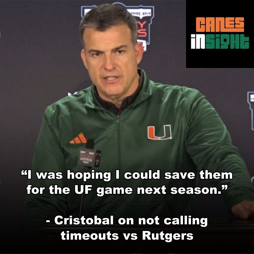 TJ_Pittinger's tweet photo. Almost do not even believe this Mario Cristobal quote. 🤯 

Per CanesInSight, he thought he could carry timeouts over into next season?! What an idiot. 🤣🤣🤣 https://t.co/yBZHffYNoY