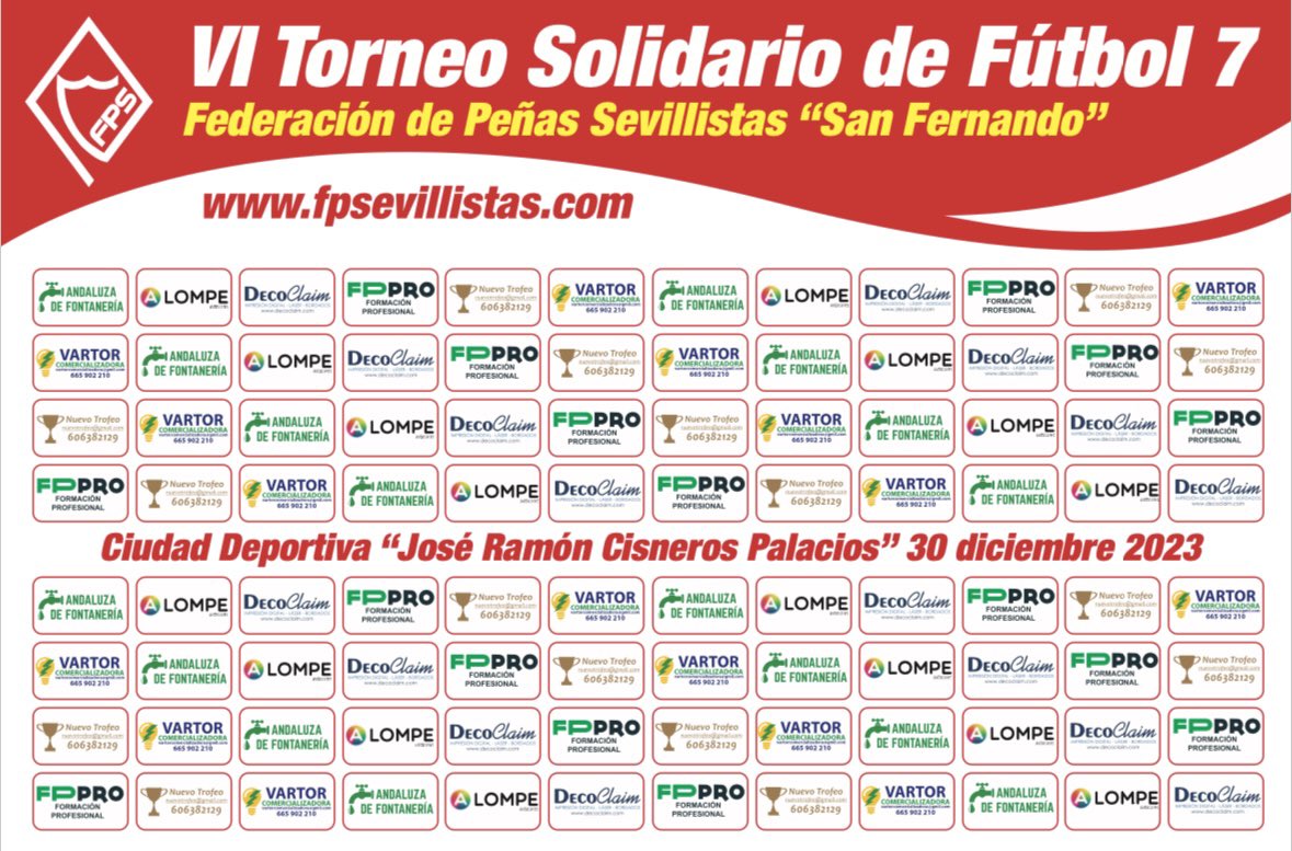 fpsevillistas's tweet image. Gracias a todos los patrocinadores que han colaborado para la celebración del VI TORNEO SOLIDARIO DE FUTBOL-7 @fpsevillistas 

@AAlompe @CEI_Tartessos @decoclaim @NuevoTrofeo #Vartor #Andaluzadefontaneria