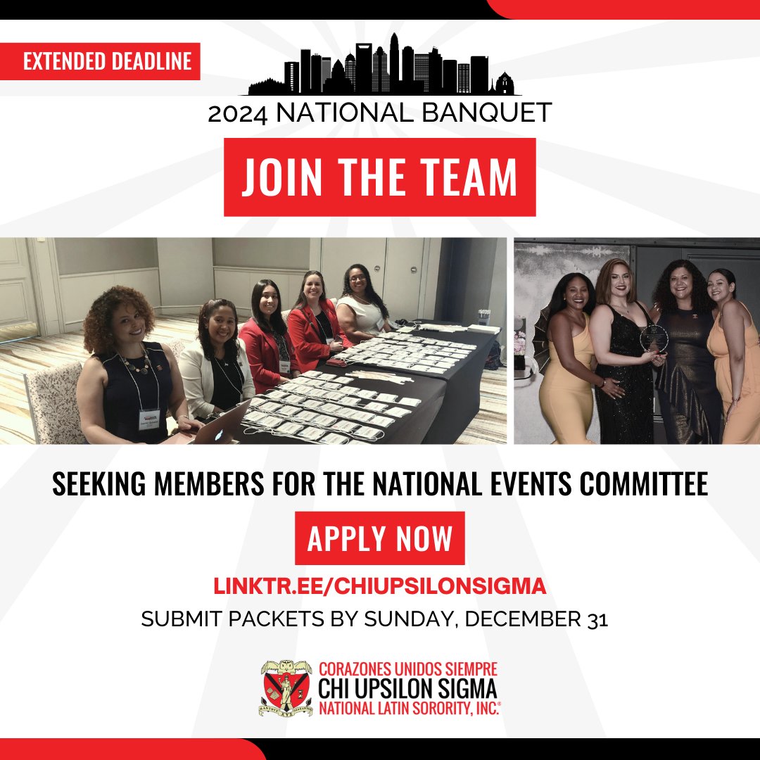 CUS_NatlEvents's tweet photo. There are TWO DAYS until applications for National Events Committee Members are due! We're looking for sisters interested in helping create ✨ the vision ✨ for our 2024 National Banquet. 🌺

🔗 Visit https://t.co/9ueiWKe7Ta to submit your application by 12/31 @ 11:59 PM ET https://t.co/0tXa4kEBb2