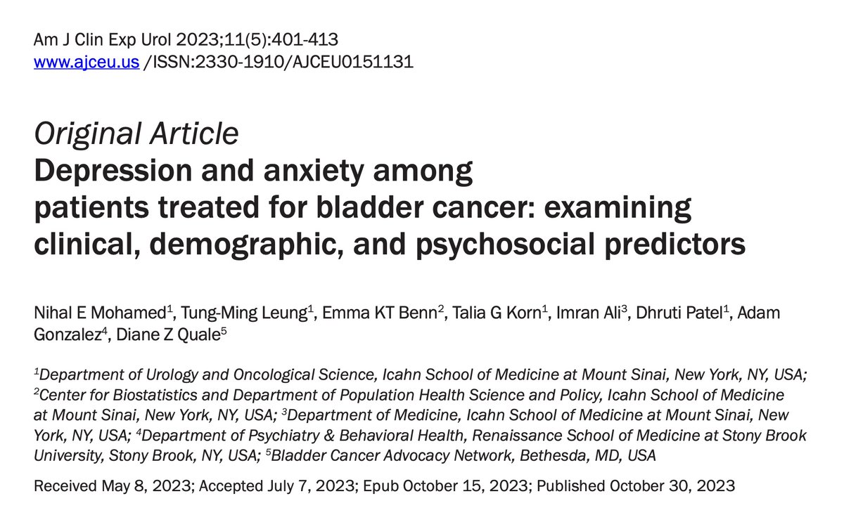 IHER Spotlight: In this study, researchers examine the predictors of depression and anxiety among bladder cancer patients and their associations with care needs and available social support. Read more: pubmed.ncbi.nlm.nih.gov/37941645/ Join IHER’s mailing list: bit.ly/IHERML