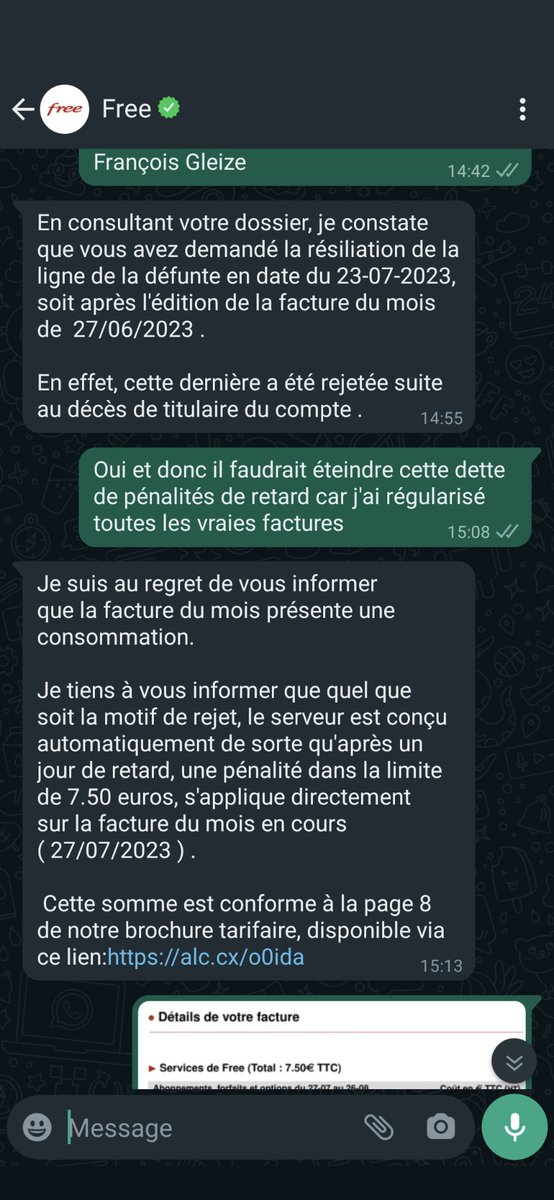 FrancoisGleize's tweet photo. Salut @free #freemobile
Pourrais-tu stp enfin accepter d'annuler cette facture de 7,50 € pour "pénalité de défaut de paiement"... 
Car en effet quand on décède comme ma mère, il n'est pas toujours évident de payer ses factures à temps. https://t.co/gj0aZBNoLX