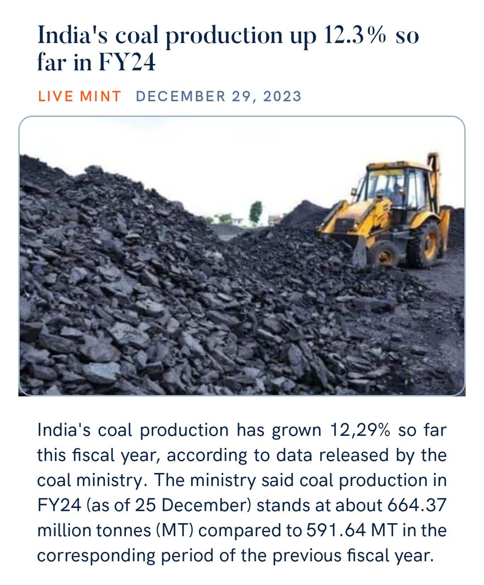 India's coal production up 12.3% so far in FY24
livemint.com/industry/energ…

via NaMo App