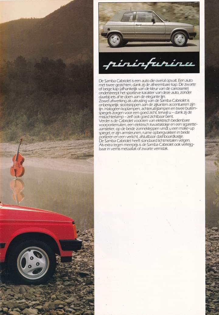 addict_car's tweet image. Talbot had a musical theme in its 1984 Dutch brochure on the Samba range, and pulled out all the stops for the background of this image of its most notable variation, the Pininfarina-built Cabriolet, then Europe's smallest such offering. #carbrochure #Talbot
