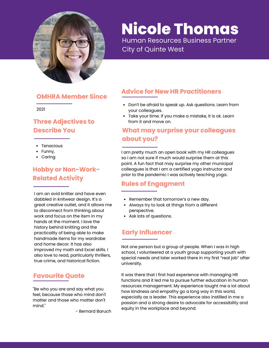 omhra_updates's tweet photo. OMHRA shines its #MemberSpotlight this month on Nicole Thomas of @quintewest 

#ProfessionalLeadership
#ProfessionalAssocitiations
#HumanResourceLeadership
#HumanResourceManagement
#ONMuni

#OMHRA60 https://t.co/lU22VOLFkL
