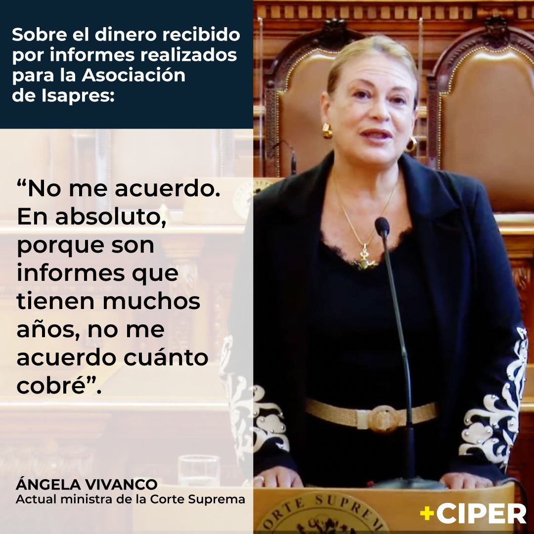 CIPER tuvo acceso a actas del directorio de la Asociación de Isapres entre 2010 y 2020 donde figuran parte de las asesorías que han recibido las aseguradoras. Ángela Vivanco, actual ministra de la Corte Suprema, figura en la lista

Conoce el detalle aquí:
ciperchile.cl/2023/12/27/las…
