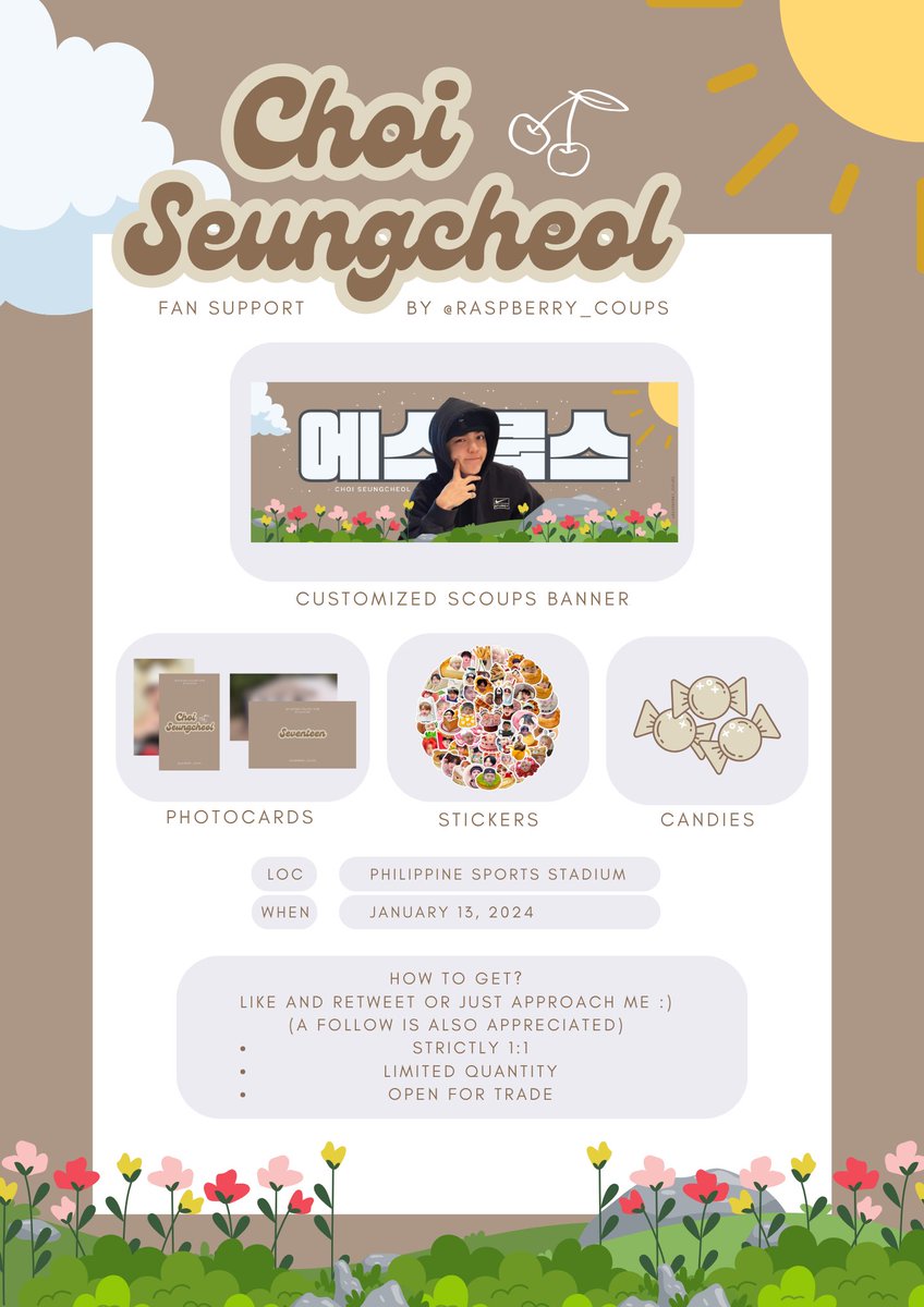 raspberry_coups's tweet photo. ★ scoups fan support_final final in bulacan🍒 

hello ˙ᵕ˙ i'll be giving away some freebies on d-1 ⊹ ࣪ ˖  

~ like &amp; rt to spread
~ limited qty
~ open for trade
~ see pic for more details

t. #SCOUPS #FOLLOW_TO_BULACAN #SVT_FOLLOW_TOUR #SEVENTEENinBULACAN #SVTINBULACAN https://t.co/BTCdZCJBVT