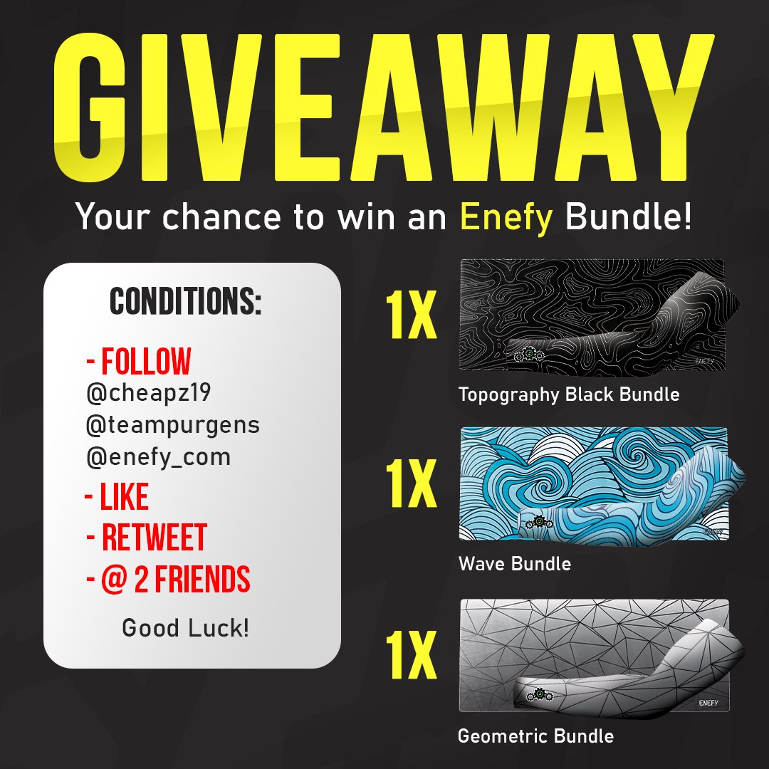 ❗️ BIG ENEFY GIVEAWAY ❗️
3 MAUSPADS + ARMSLEEVE EURER WAHL

um teilzunehmen müsst ihr:
follow @cheapz19
follow @teampurgens
follow @enefy_com
@ zwei freunde
Retweeten + Liken ❤️

giveaway endet am 01.01.2024