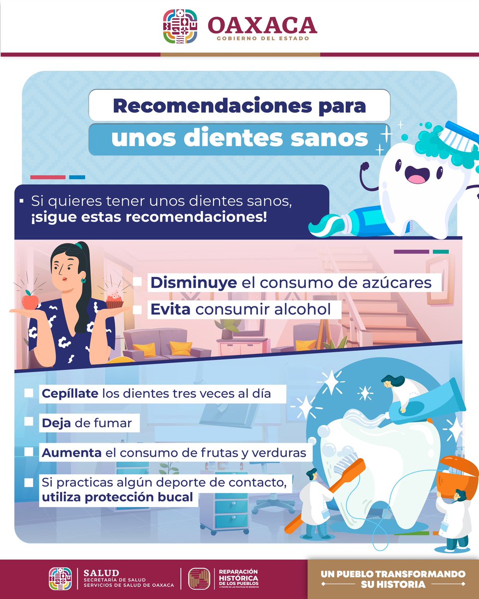 SSO_GobOax's tweet image. ¿Por qué es importante visitar al odontólogo?

🦷 Es la clave para la prevención y mantenimiento de la #SaludBucal y general. 

No debes esperar a tener un dolor de muelas para ir al dentista, acude dos veces al año como medida preventiva. 

#DientesSanos