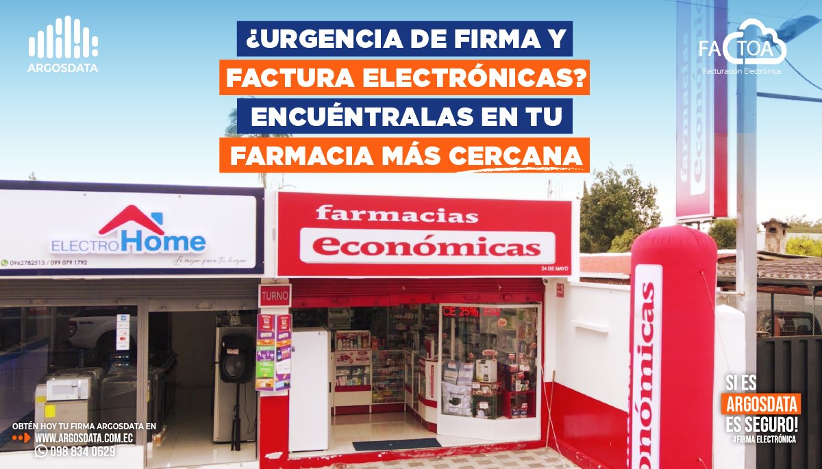 ArgosdataEcu's tweet photo. Ahora que vas a Medicity o Farmacias Económicas recuerda que puedes encontrar ahí tu firma y facturación electrónicas confiables y de fácil activación. Visita https://t.co/Wgz1LLWA4S
#SiEsArgosDataEsSeguro #FirmaElectronica #TramitesDigitales #HomeOffice #ArgosData https://t.co/e1l7Z7kgHf