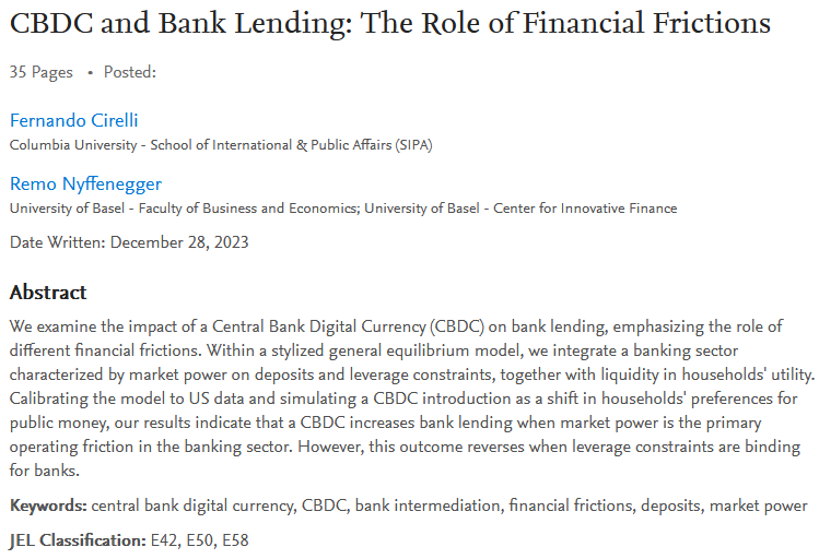 ny_remo's tweet photo. Happy to wrap up the year with a new working paper! This is joint work with @fercirelli. In a short paper, we analyze the impact of a CBDC on bank lending. The paper is motivated by the observation that there are spreads between loan and deposit rates in the banking sector. (1/3) https://t.co/29WrbnwnoZ