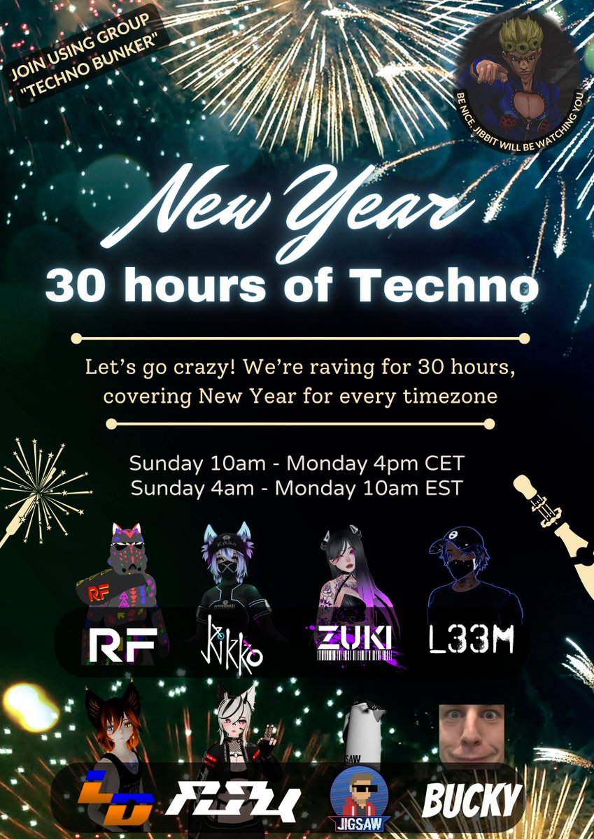 LeDinjo's tweet photo. What is the BIGGEST and LONGEST Party in @VRChat  this New Year's Eve?
YES! It's us again!
30h of Banging Techno. Celebrating all 38 Time Zones!
But this time, we got some help from other Awesome DJ's!
LEZZZ GOOOOOO!!!!!!!! https://t.co/3tsBByvnR0