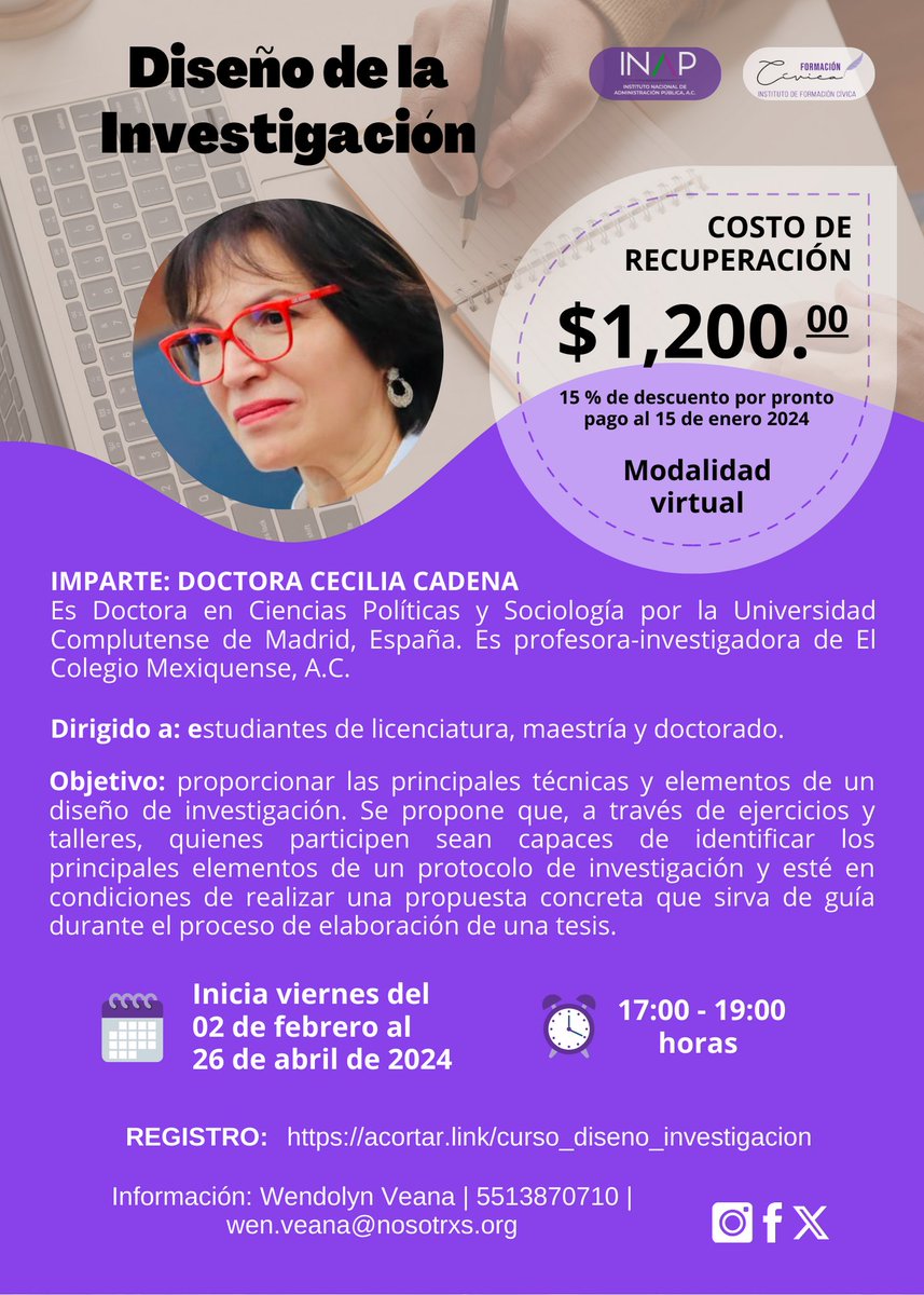IFCivica's tweet photo. #Curso | Diseño de la investigación 
Aprende a formular preguntas de investigación eficientes que guiarán tu camino hacia una tesis sólida y significativa.

🗓️ Inicia el 02 de febrero de 2024
⏰ 17:00 - 19:00 horas

*Descuento por pronto pago*

REGISTRO: https://t.co/ca5XMhcTIG https://t.co/lxugZURVF7