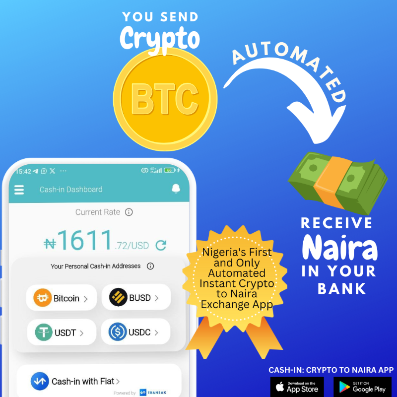 cashin_app's tweet photo. Nigeria's First and only automated instant crypto to naira app