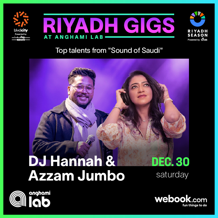 webook's tweet photo. Elevate your vibe with DJ Hanna and the captivating singer Azzam Jumbo at #AnghamiLab.
🎤🤩
Grab your tickets and get ready to groove to mesmerizing music: https://t.co/Ndss5RllsN

#RiyadhSeason #Music #dj https://t.co/bP3VfxAXD8