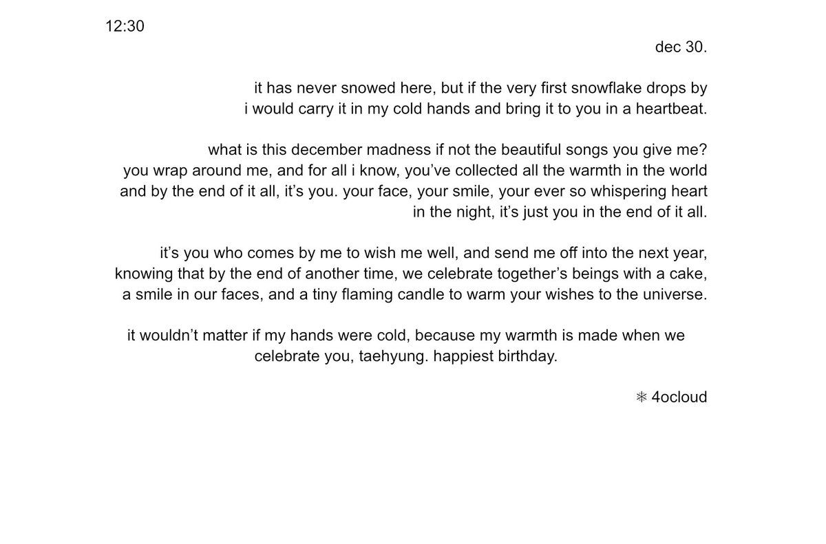 00:30 🧸🎂
happy birthday 💟
#OurWinterTreasureV
#ForeverOurBestfriend
#HappyBirthdayTaehyung
#happyvday :))