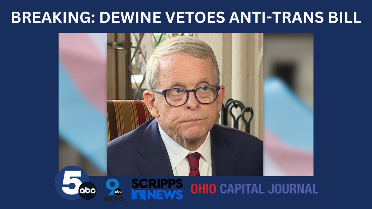 BREAKING NEWS: Ohio Republican <a href="/GovMikeDeWine/">Governor Mike DeWine</a> has vetoed H.B. 68, legislation that would have banned LGBTQ+ youth from accessing gender-affirming care and participating in athletics.

Article coming shortly.

<a href="/WEWS/">News 5 Cleveland</a> <a href="/OhioCapJournal/">Ohio Capital Journal. bsky @ohiocapitaljournal.com</a> <a href="/WCPO/">WCPO 9</a> <a href="/scrippsnews/">Scripps News</a>