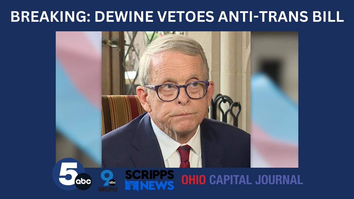 BREAKING NEWS: Ohio Republican @GovMikeDeWine has vetoed H.B. 68, legislation that would have banned LGBTQ+ youth from accessing gender-affirming care and participating in athletics. Article coming shortly. @WEWS @OhioCapJournal @WCPO @scrippsnews