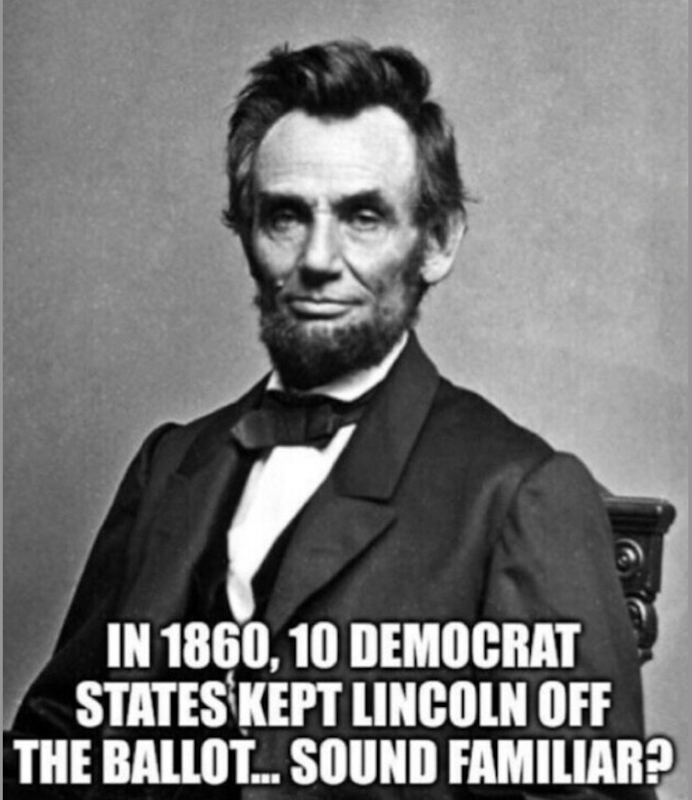 wdunlap's tweet photo. @simonateba @TonyFerminMora Cheaters then, cheaters now! To support slavery, racist Democrats kept Lincoln off the ballot... https://t.co/VdXmJY6pc2