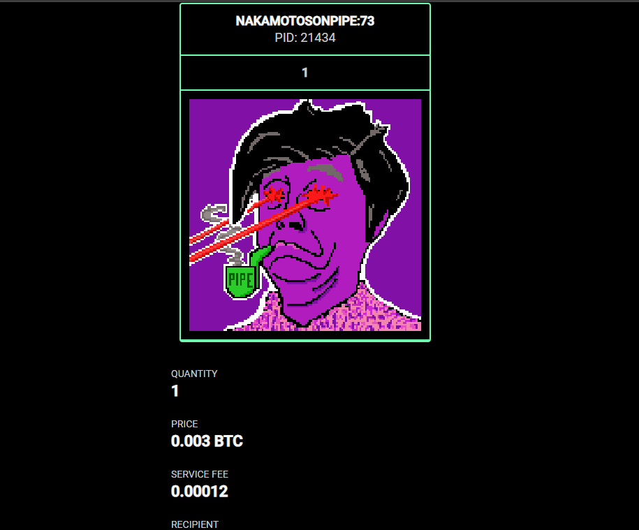nakamotosbtc's tweet photo. The @inscrib3 Marketplace is Online,
Its bullish to see that the Nakamotos on Pipe FP is 0.003 BTC without being sold out!💰💰
Mint Yours! 👉https://t.co/XcJgbPOJdb👈
#BTC📷 #Ordinals #OrdinalsNFT #pipeprotocol
@PipeBtc @trac_btc @rarity_garden @inscrib3 @chefpino_ @TheBtcKitchen https://t.co/CpKYv46DcB