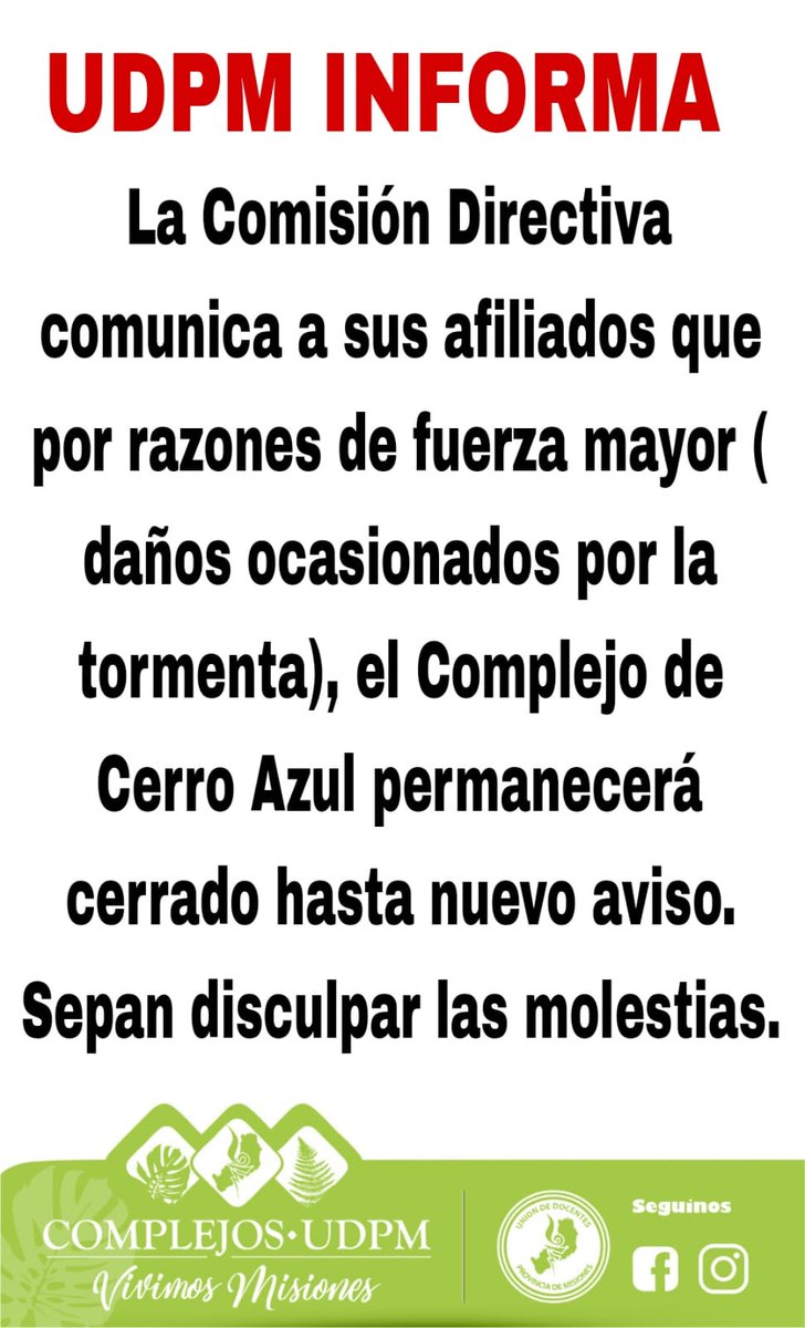 udpm_misiones's tweet photo. Atención..info importante zona Cerro Azul https://t.co/zkWls0SatA