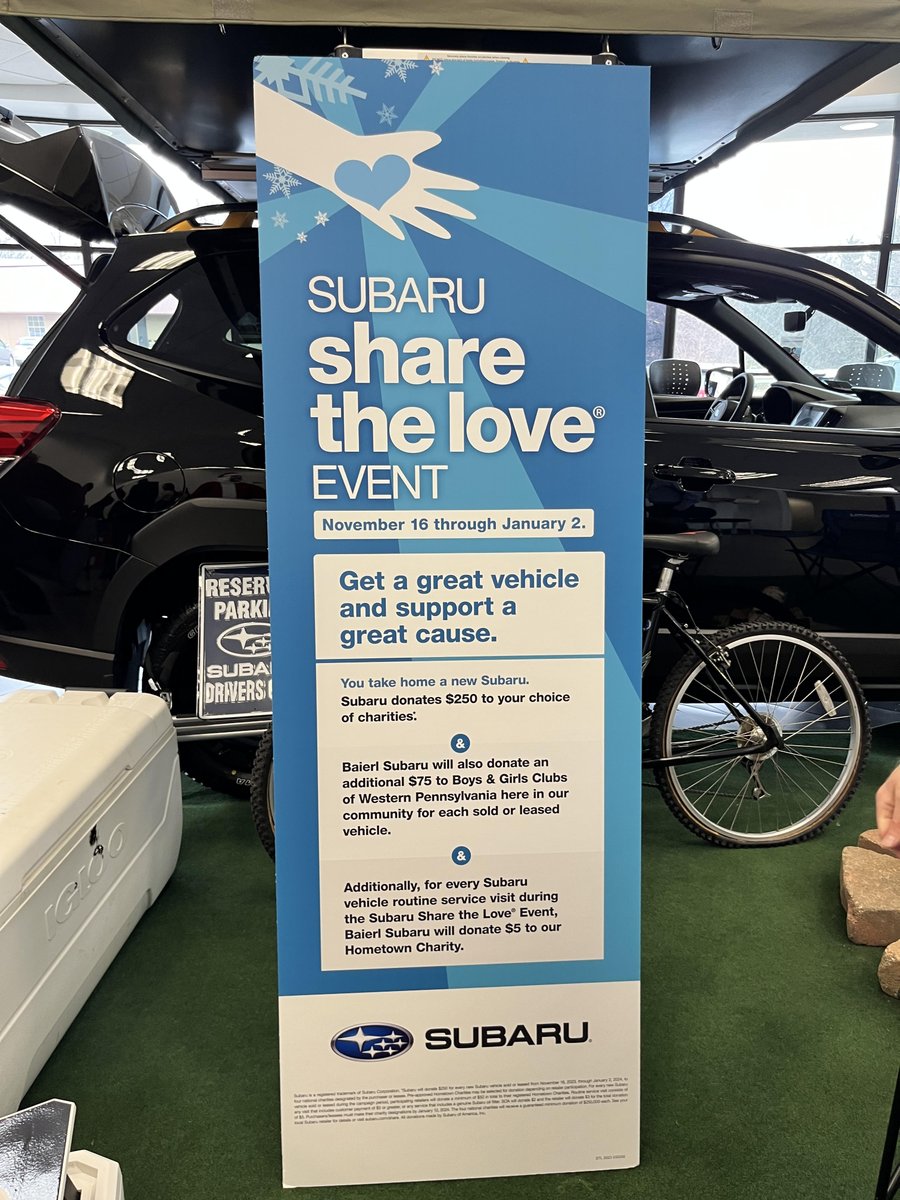 Thanks again to Baierl Subaru! We are so grateful to be part of the Share the Love event and to be recipients of your amazing generosity. Happy New Year to You and Your Great Team! #subarusharethelove #bgcwpa #greatfutures