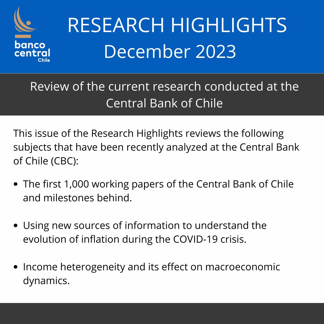 Central Bank of Chile Research (@cbchileresearch) on Twitter photo Check out the new edition of Research Highlights!📝This edition celebrates the publication of the 1000th working paper by the <a href="/bcentralchile/">Banco Central de Chile</a> and summarizes new and exciting papers.
Read it at bit.ly/ResearchHighli… Check out the new edition of Research Highlights!📝This edition celebrates the publication of the 1000th working paper by the <a href="/bcentralchile/">Banco Central de Chile</a> and summarizes new and exciting papers.
Read it at bit.ly/ResearchHighli…
