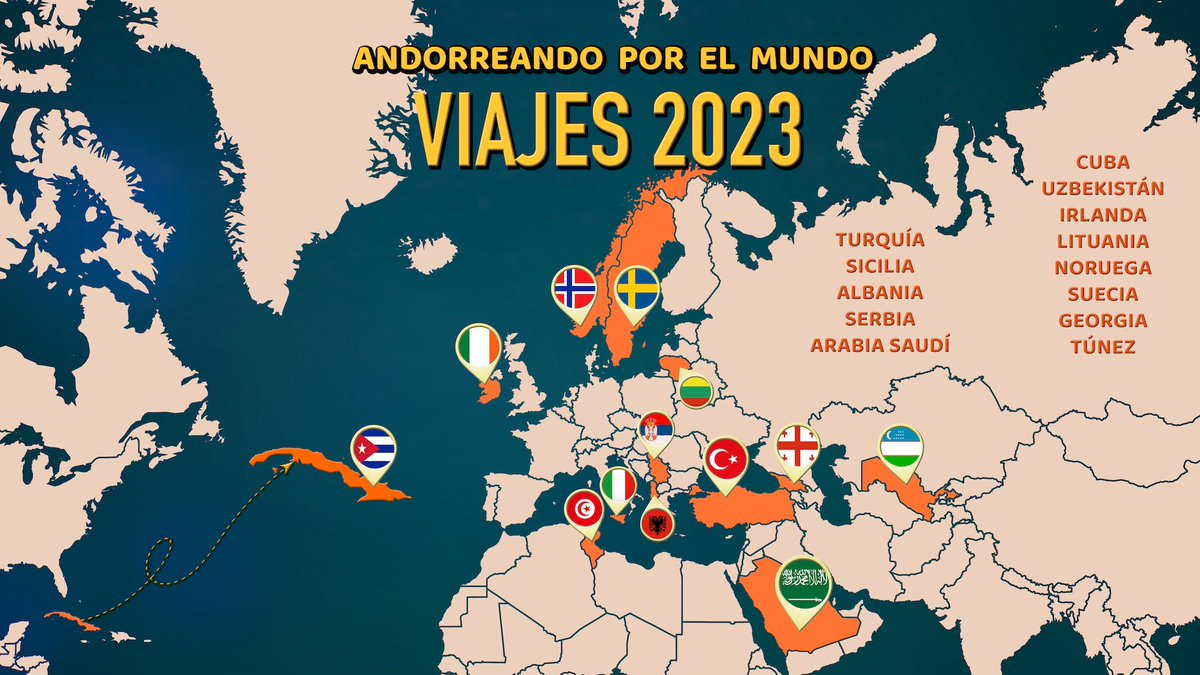 Andorreando por el mundo 2023

Vídeo👉youtu.be/83gSFGfVdQQ
Blog👉 andorreandoporelmundo.com/2023/12/resume…

13 destinos
4 continentes
84 días viajando 

1- Turquía 🇹🇷 
2- Sicilia(Italia 🇮🇹)
3- Tirana (Albania 🇦🇱)
4- Belgrado (Serbia🇷🇸)
5- Arabia Saudí 🇸🇦 
6- Cuba 🇨🇺 
7- Uzbekistan 🇺🇿
8-