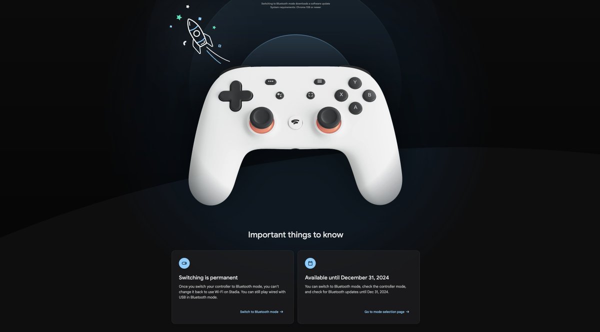Just a reminder:

If you have a Google Stadia controller there's just a couple days left to update it so it can still be used as a bluetooth controller for general gaming.