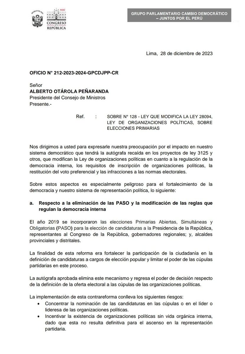 sigridbazan's tweet photo. A través de este oficio exhortamos al Ejecutivo a OBSERVAR la autógrafa que elimina las elecciones Primarias Abiertas, Simultaneas y Obligatorias (PASO) y plantea otras modificaciones, como perdonar multas electorales... [1/2] https://t.co/ZKvcLjsYa2