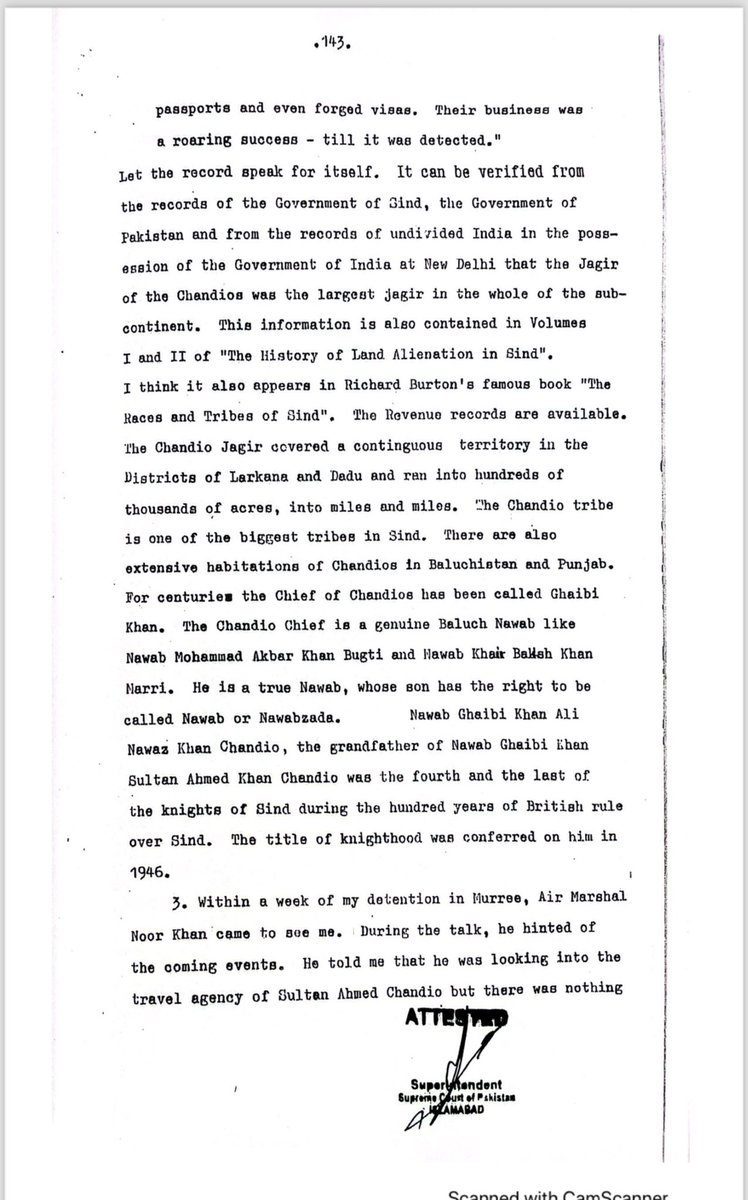 Written statement about Nawab Ahmed Sultan Chandio my grandfather by Ex PM Zulfiqar Ali Bhutto in Supreme Court. “ the famous white paper”