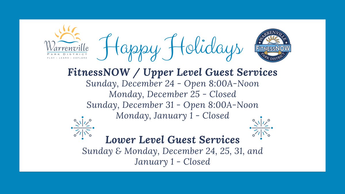 The Warrenville Park District staff and Board of Commissioners wishes everyone a healthy and happy new year!