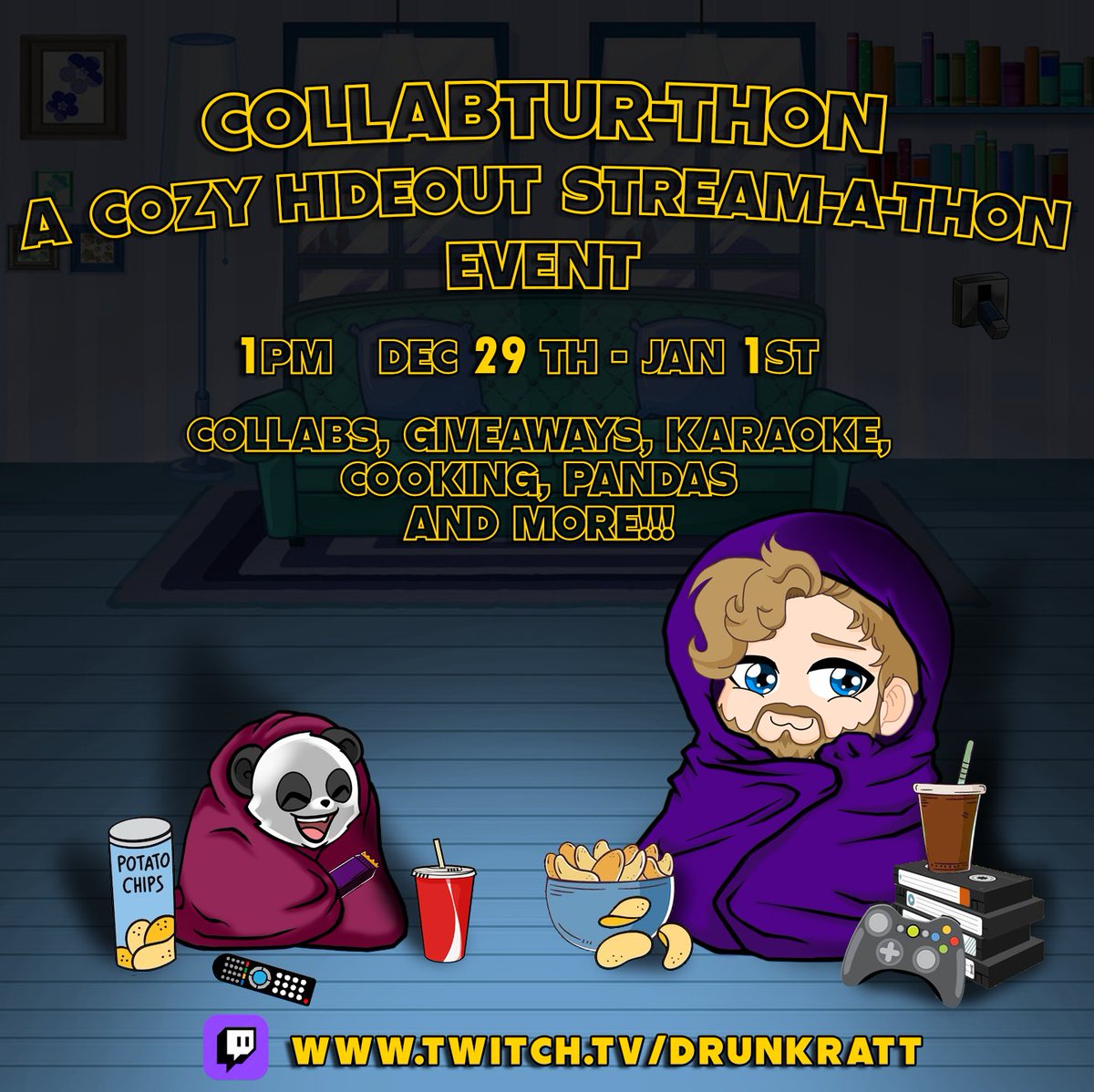 DrunkratGame's tweet photo. Special announcement!

Anyone who shares this post and follows my Twitter will be entered for a chance to win a body pillow or one free game ($70 value)!  Winner(s) will be chosen Jan 1st!
#streamathon #raffle #giveaway #Collabturthon https://t.co/q2xcQGJO9L