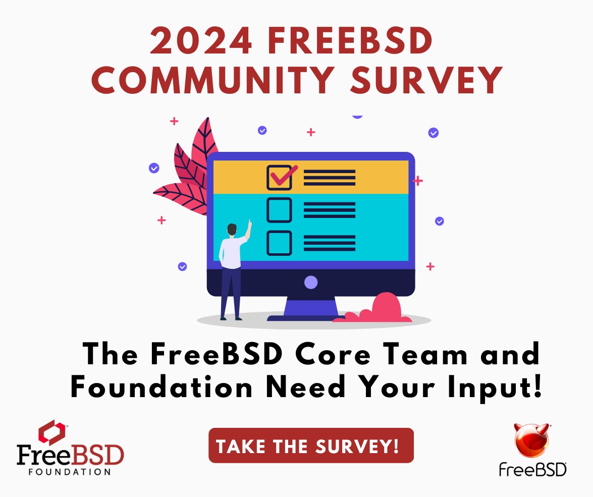 freebsdfndation's tweet image. There&apos;s still time to fill out the 2024 #FreeBSD Community Survey! freebsdfoundation.org/blog/2024-free…