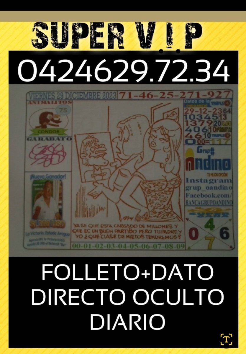 Alexloterilve's tweet photo. Los Datos De Alexloteril: Los Mejores Datos De loterias En Venezuela Resultados De Las Loterias Proyecciones
y Datos Gratis Para Triple Chance Triple Zulia Triple Tachira
Triple Koro Triple Leon y Triple Zamorano El Mejor Parley Gratis información guacharo activo información ℹ️ https://t.co/AbGgCKFwkj