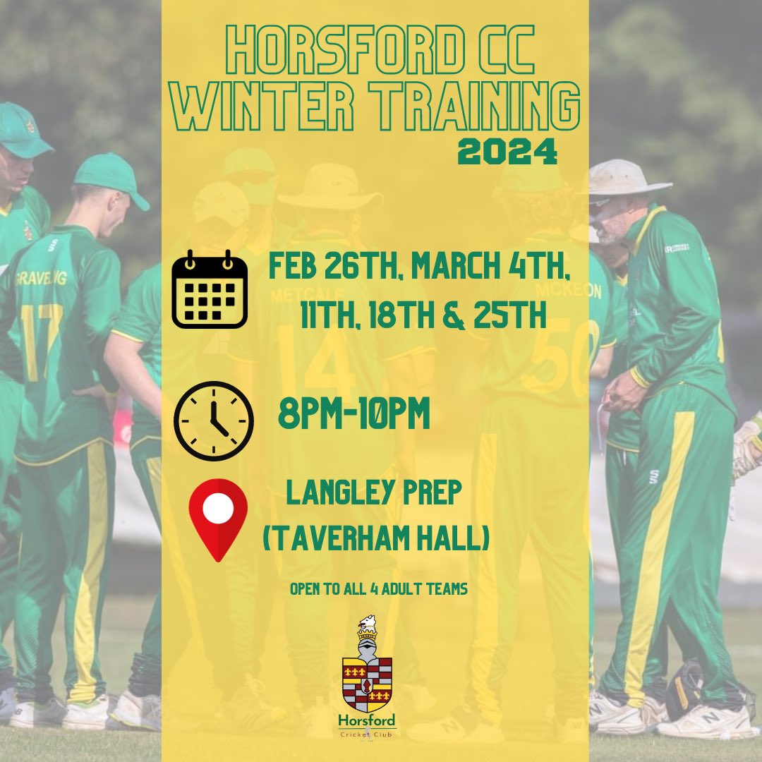 🚨 Adult Indoor Nets 🚨 dates for pre season indoor training at @langleyprepschool . All present and new players are welcome to join us as we gear up to another season ahead. #HCC #upthehorse