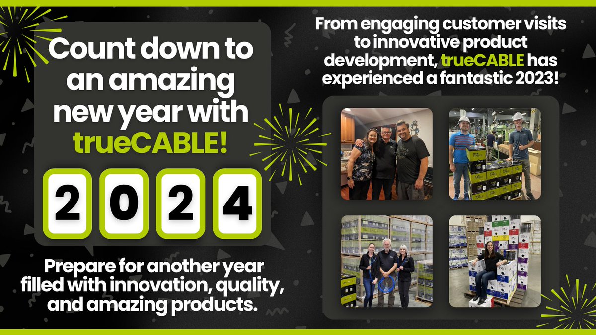 trueCABLEinc's tweet photo. π From awesome customer visits to groundbreaking product development, 2023 rocked at #trueCABLE! π Exciting things ahead in 2024! π
What do you want to see from us next year? Share your wishes below! https://t.co/PlCYCOtwjp