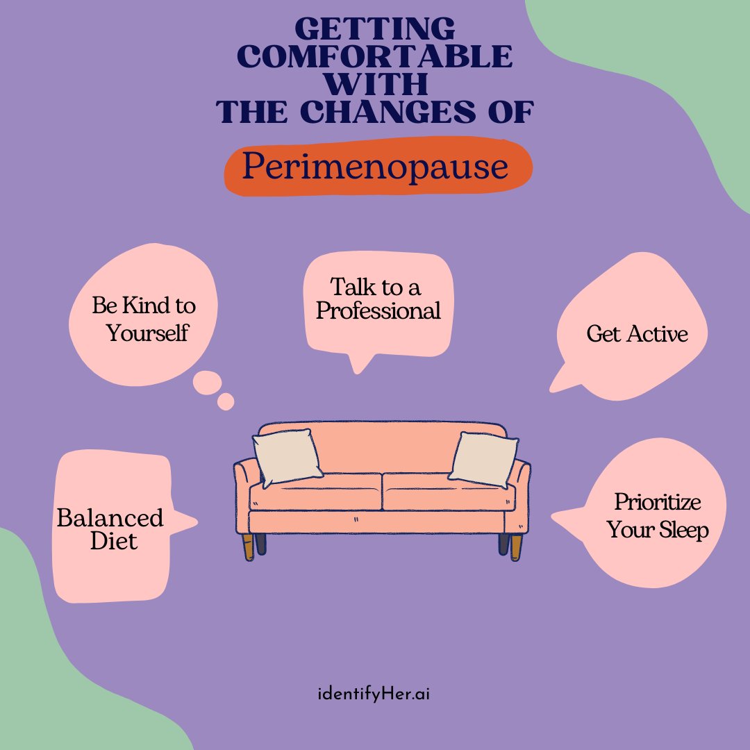identifyHer_'s tweet photo. Perimenopause is unique for everyone. Consult healthcare pros for personalized guidance. Prioritize sleep, diet, exercise, and professional support. Be kind to yourself, celebrate achievements, and prioritize well-being. 

#Perimenopause #WomensHealth #SelfCare #identifyHer https://t.co/a98cwbTQTG