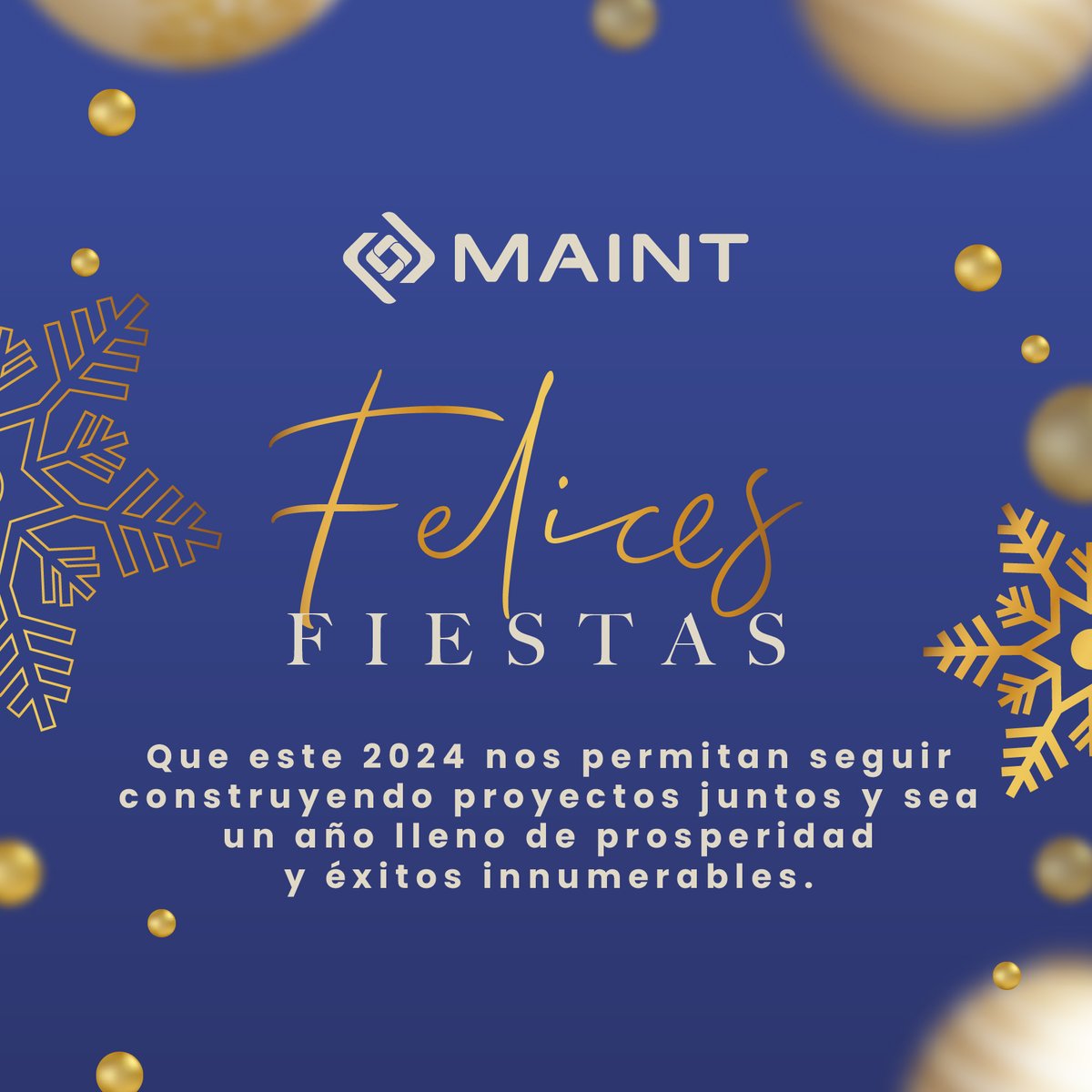 MAINTLatam's tweet photo. #MAINT | Levantamos nuestras copas y brindamos por un satisfactorio año junto a ustedes. 🥂
Que el 2024 nos regale la oportunidad de seguir construyendo lazos, haciendo realidad proyectos y festejando muchos éxitos.
✨¡Felices Fiestas les desea la familia MAINT!✨ https://t.co/snzzXWLYud