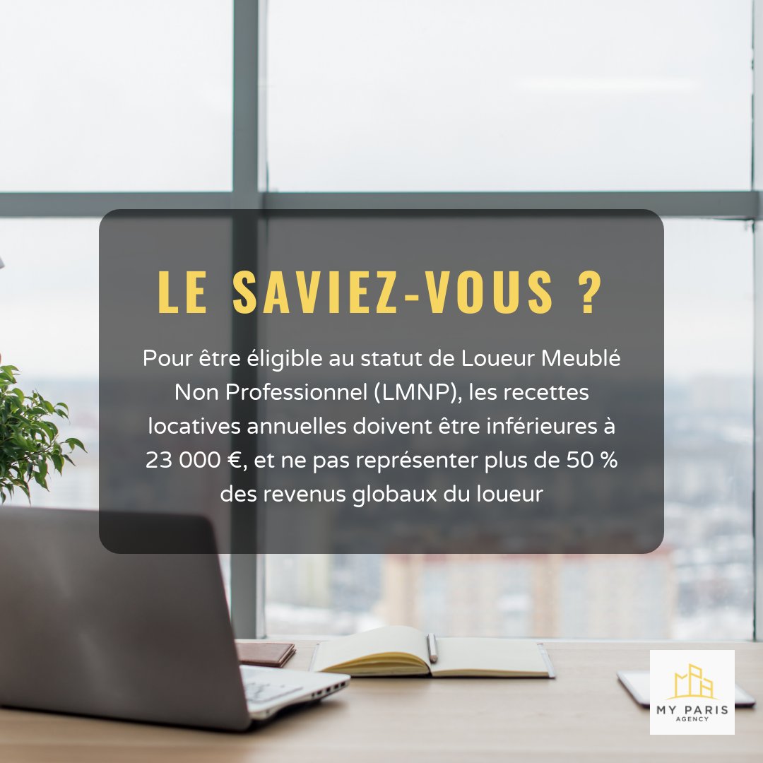 MyParisAgency's tweet photo. La location meublée est une option rentable, en particulier dans les villes effervescentes ou touristiques. Opter pour le statut de Loueur Meublé Non Professionnel (LMNP) peut s'avérer très avantageux. Si vos recettes locatives annuelles sont inférieures à 23 000 € et (1/5) https://t.co/FwKmeSIa1b