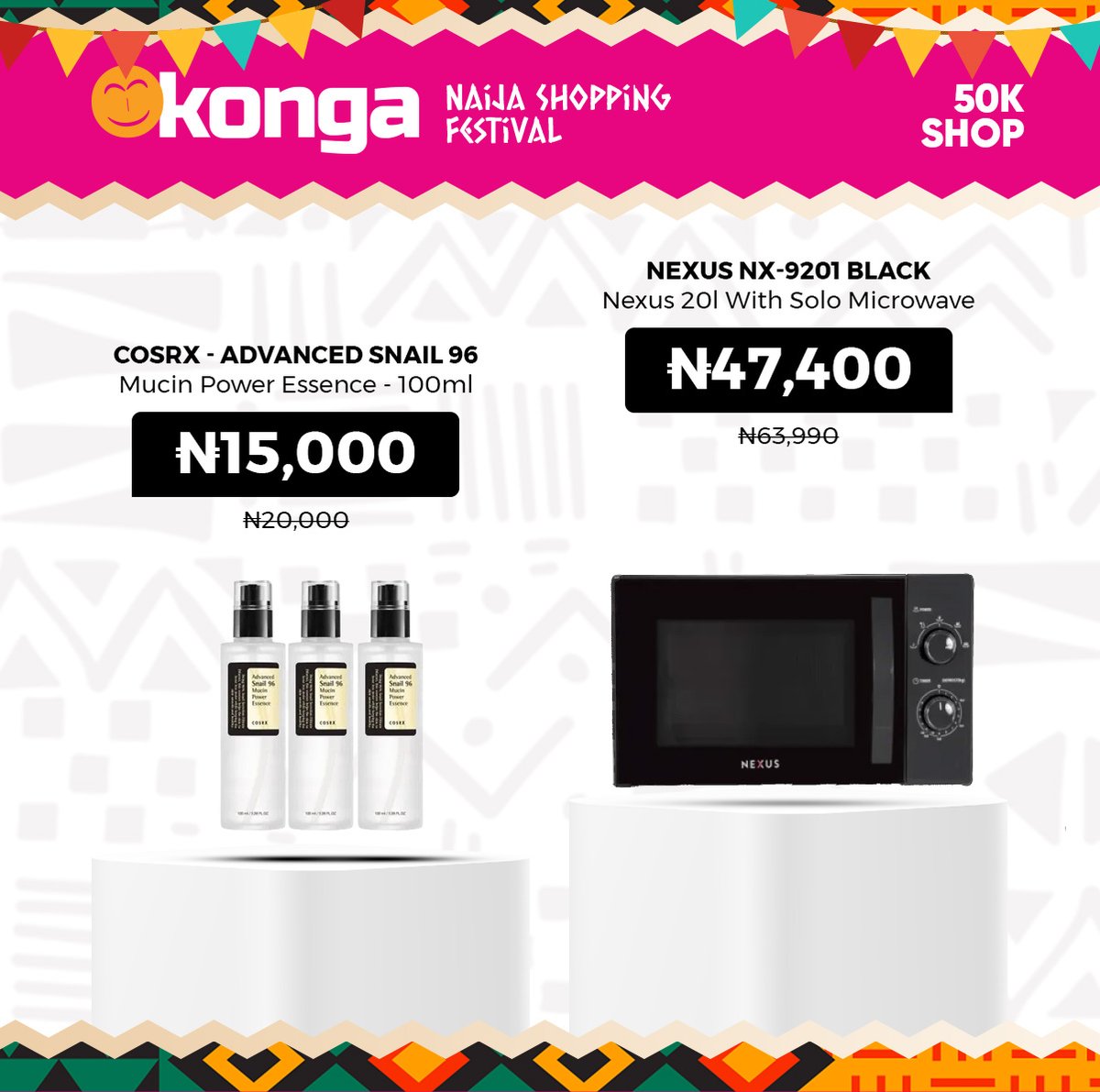 Unbelievable deals under 50K! Experience the ultimate luxury without breaking the bank.

Hurry now to our website: konga.com/search?search=…...

#naijashoppingfestival #shopkonga #Konganaijashoppingfestival #NaijaShopFest