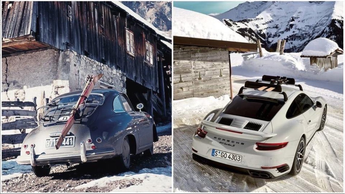 beyondcoolmag.at/history-repeat… #flashback #winterholiday #history #repeated #porsche356a #coupe #porsche991turbo #s #porscheturbo #porsche911turbo #luxury #sportcar #icons #winterphotography #travelphotography #carphotography #carsofinstagram  #beyondcoolmag #motion #travel #urban #life