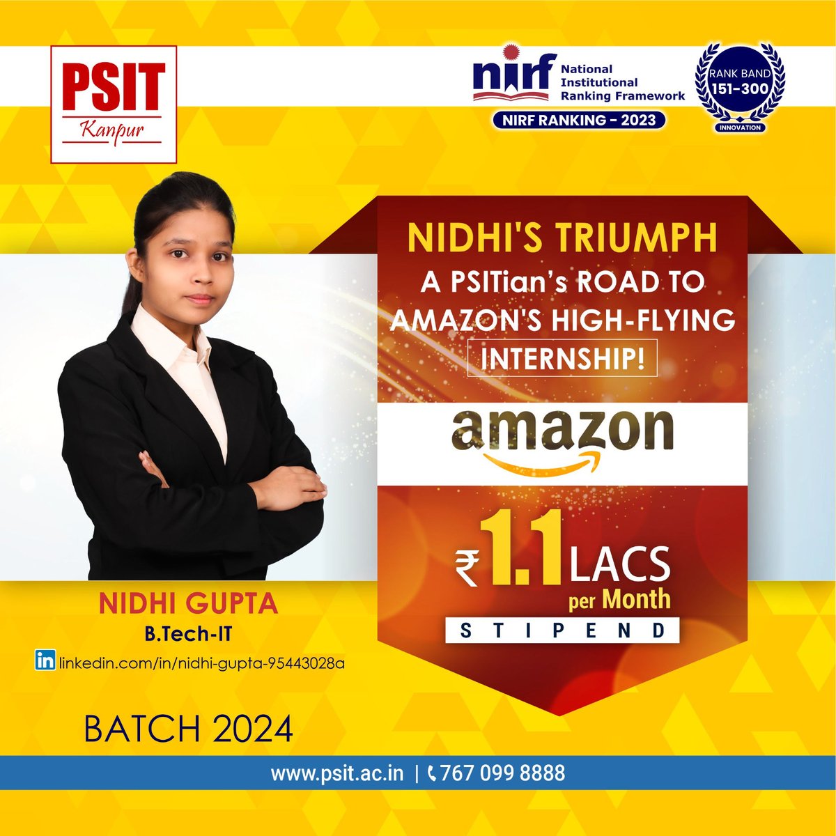 PSITKanpur2004's tweet image. #BestInternships #incredibleinternships #batch2024 #EraOfAchievers #PSITLegacy #Student #Success #Amazon #btech #aktu #PSITKanpur