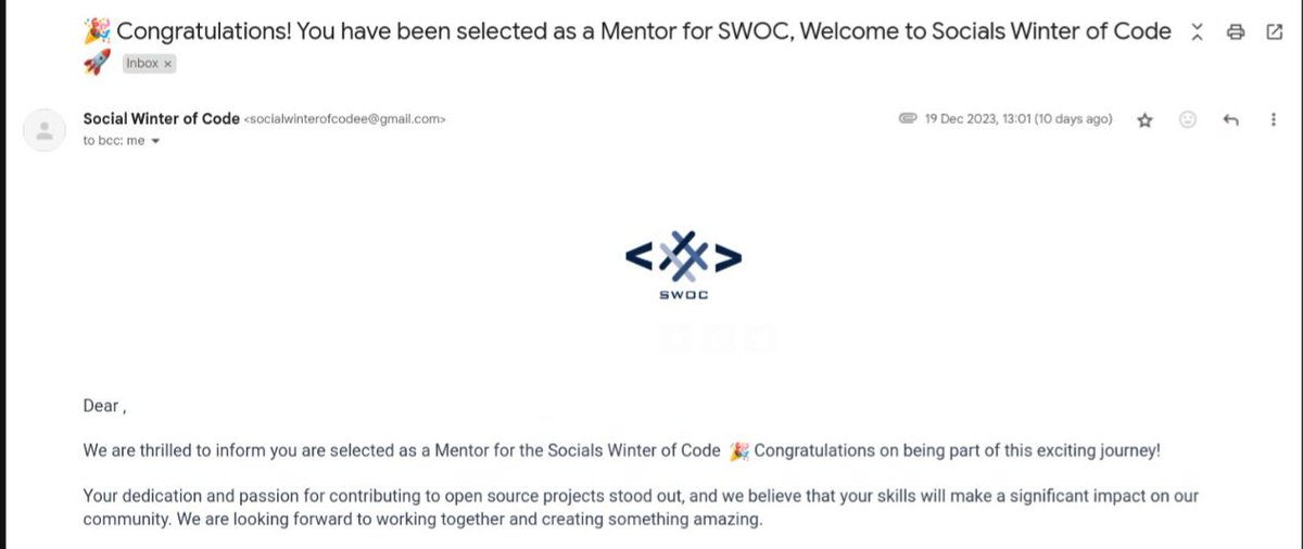 _arya2004's tweet image. Got selected as a Mentor for #SocialWinterOfCode. 
Would love to connect with y'all 😊
@AMankuskar hat's off for organizing this 👏
#swoc #quine #opensource