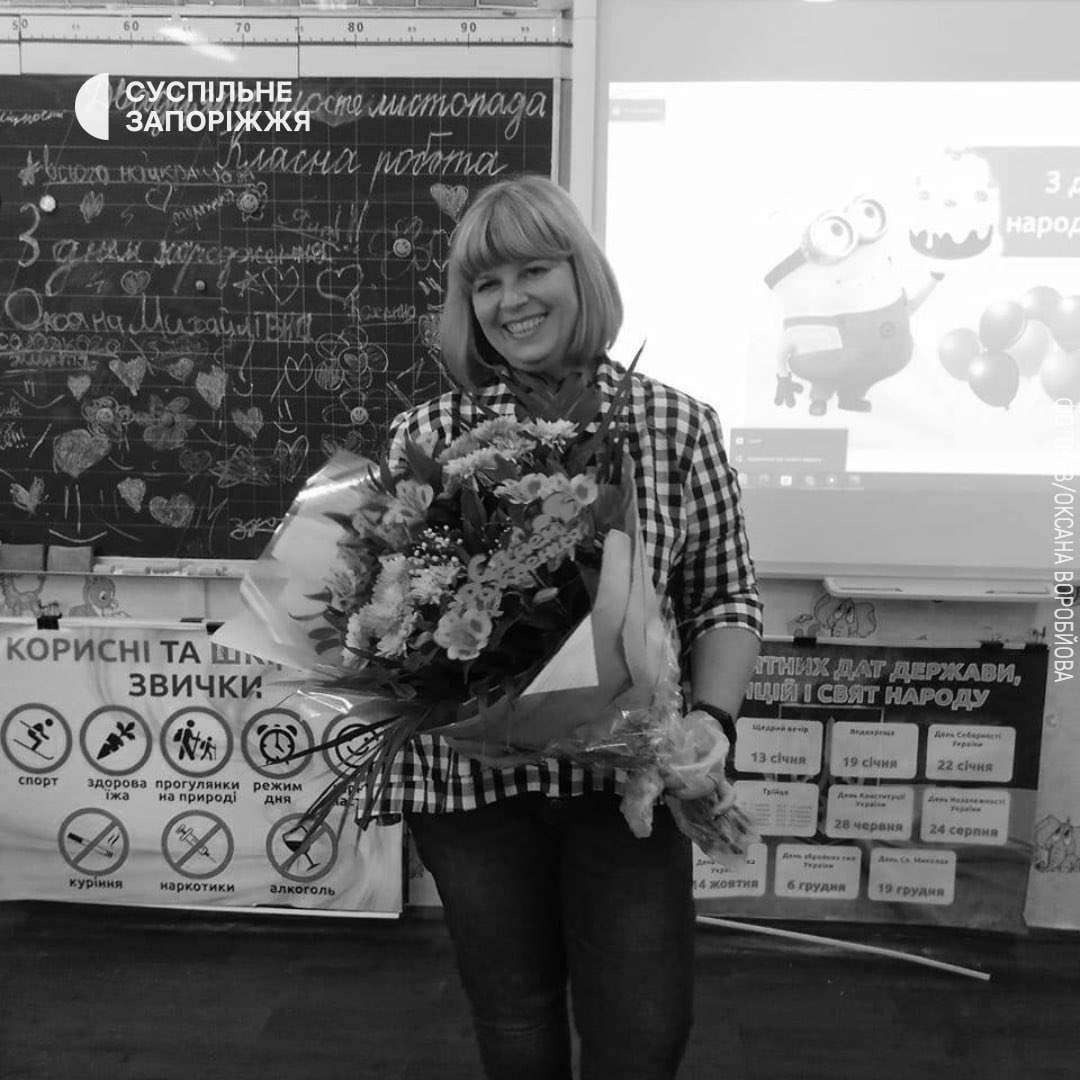 This is Oksana Vorobyova, a teacher at a primary school from my homecity Zaporizhzhia. despite regular bombings and non-stop air raid alarms, she kept teaching kids via video calls. russians murdered her today in her own home with a missile while she was working at her computer
